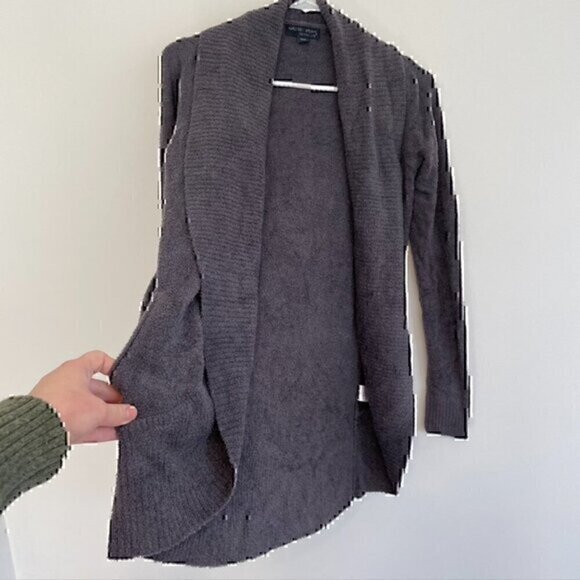 BAREFOOT DREAMS CozyChic Lite Circle Cardi Purple Gray ish Open Cardigan Sweater - Picture 9 of 11